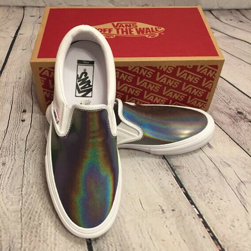NIB Vans Slip-On Pro Iridescent - White Skate Shoes Men's Size 8